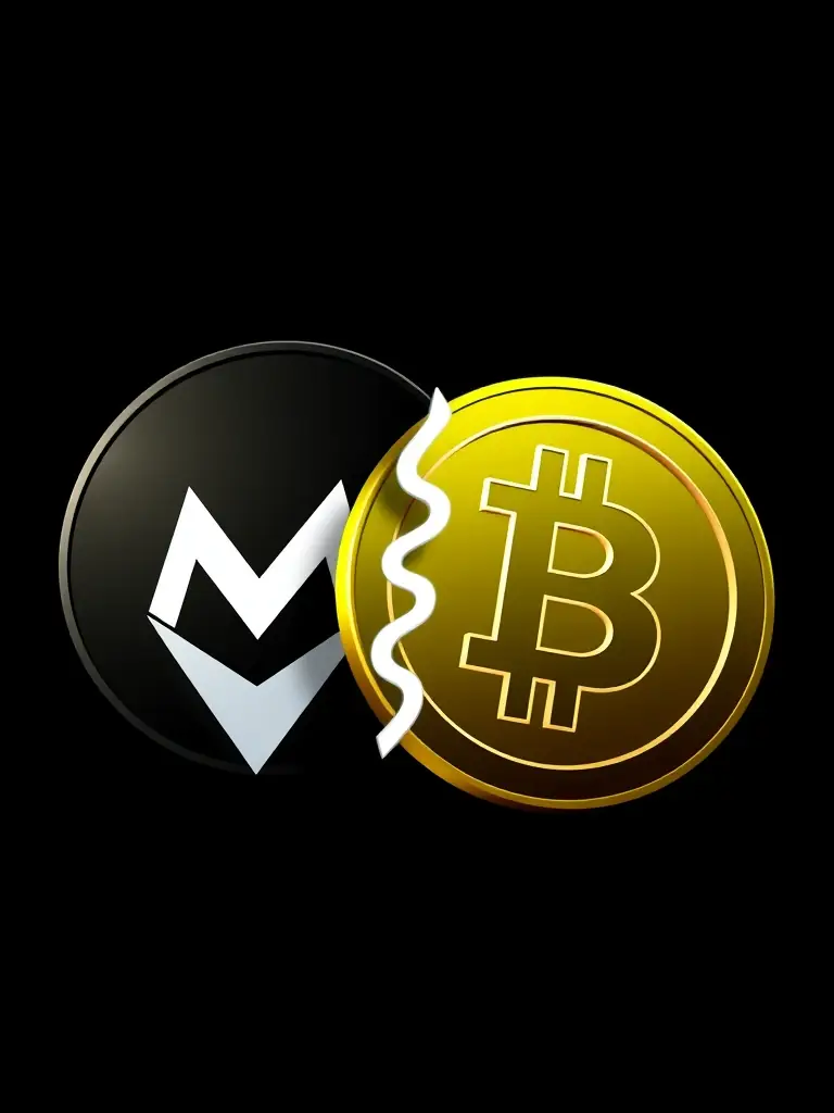 A visual representation of Monero and Bitcoin Cash logos merging, symbolizing a private and secure coin swap. The Monero logo is orange, and the Bitcoin Cash logo is green, set against a dark background.