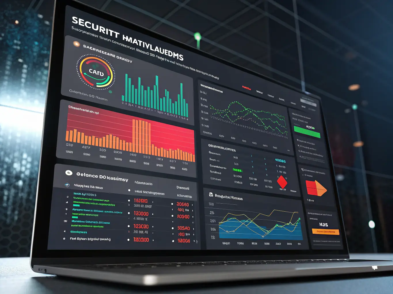 A visual representation of continuous security monitoring, featuring real-time data analysis, threat detection algorithms, and automated security alerts, all displayed on a dark-themed dashboard with purple accents, highlighting Black Escrow's proactive approach to security.