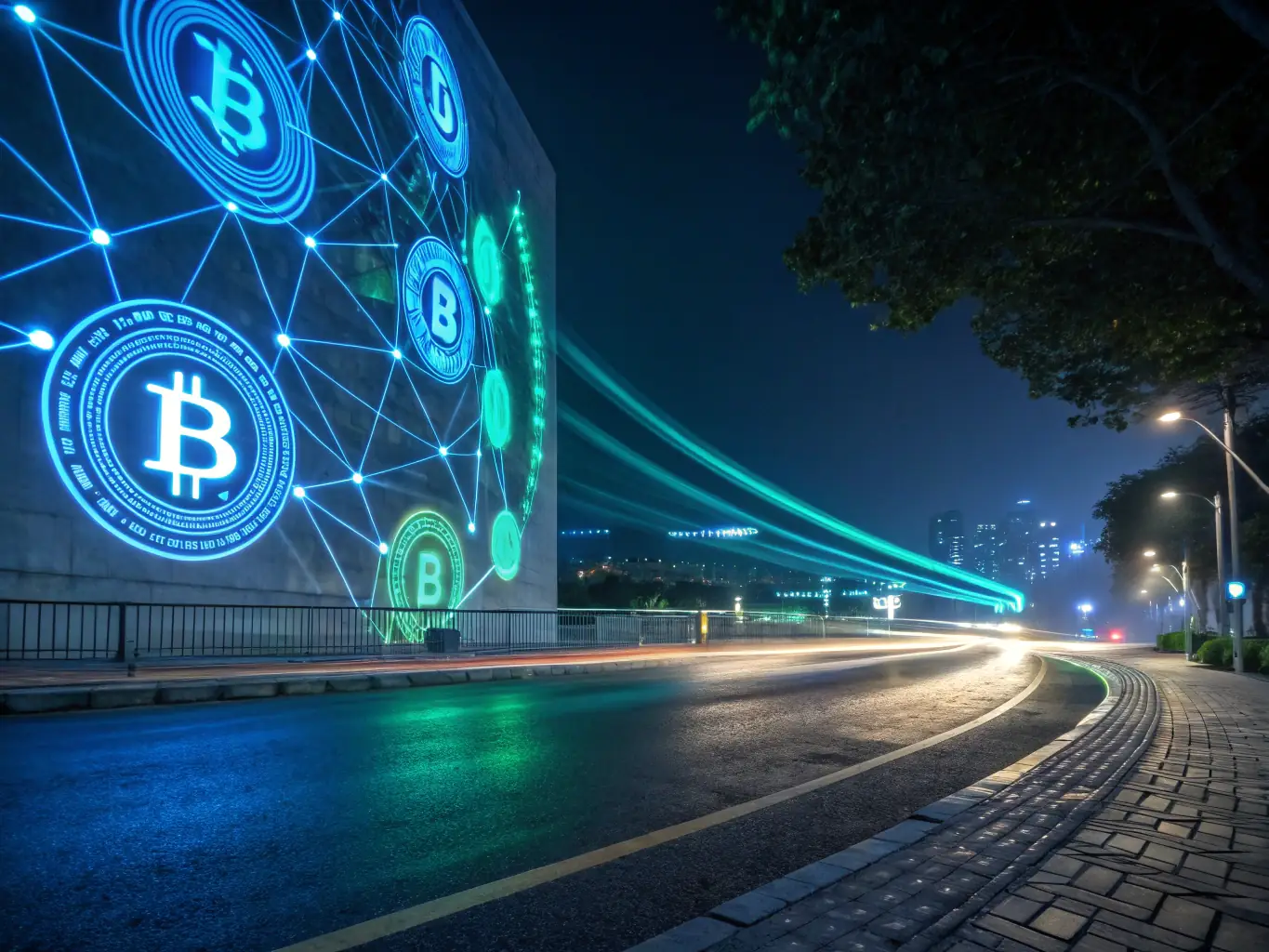 A dynamic image showcasing a high-speed cryptocurrency transaction, with data streams and secure encryption symbols, set against a dark background with purple accents to emphasize speed and security.
