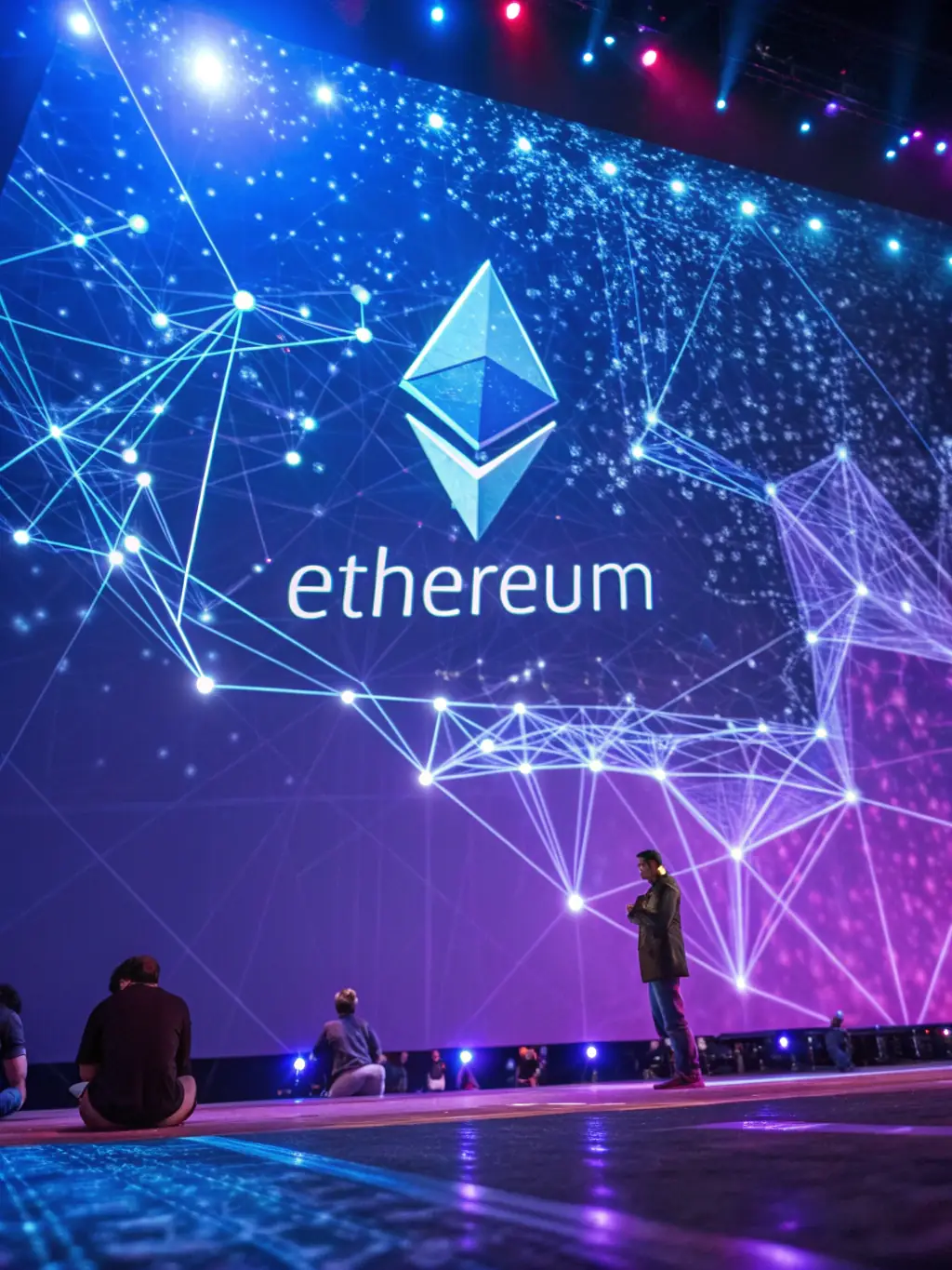 A digital illustration of the Ethereum logo, showcasing its unique diamond shape in blue against a dark, tech-themed background, representing its support on Black Escrow's instant swap service.